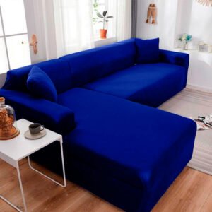 Funda para sofá de 4 plazas, color liso puro, alta elasticidad, protector  de muebles para el hogar, oficina, hotel (azul oscuro)